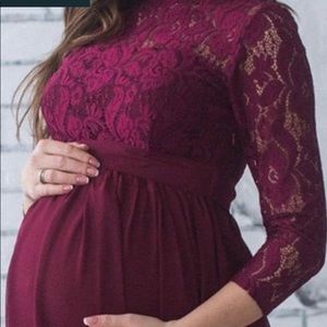 Burgundy lace/ shear maternity dress